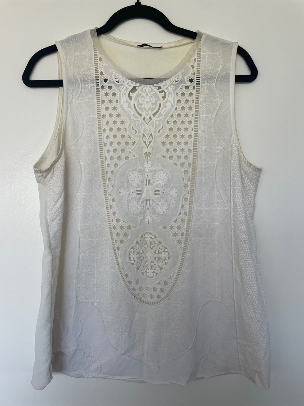 Zara White Sleeveless Lace-Detail Tank Top